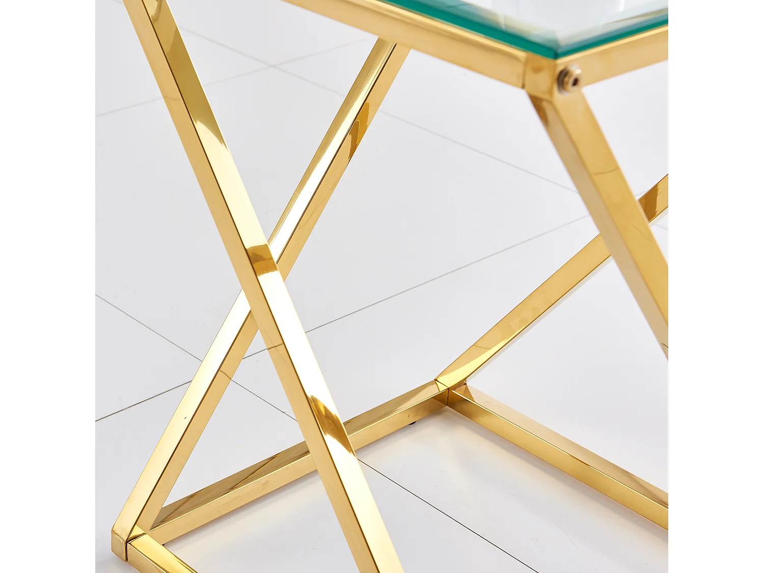 Guéridon BEVERLY – Pied Gold & Verre Transparent – 40x40x55 cm