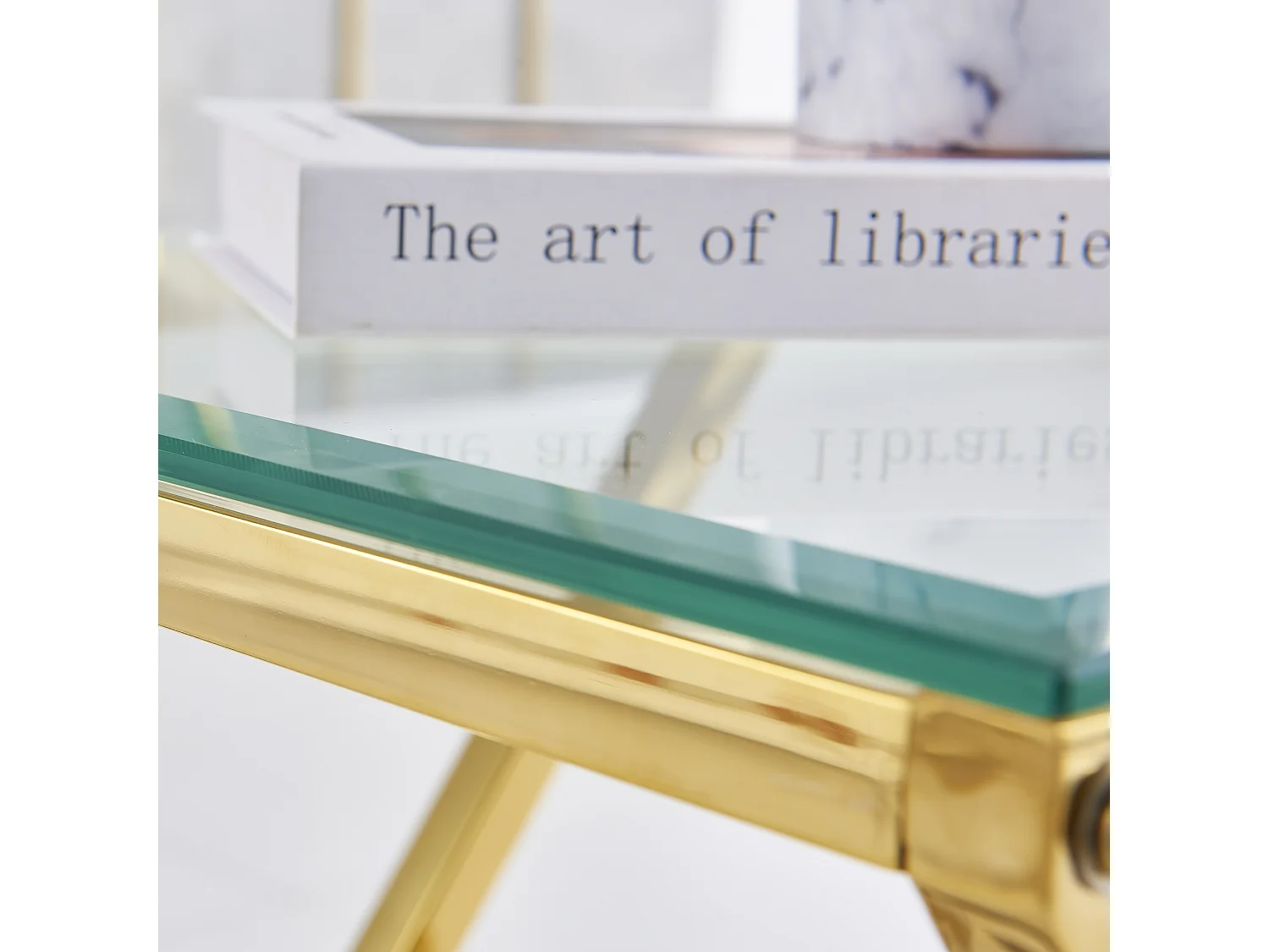Guéridon BEVERLY – Pied Gold & Verre Transparent – 40x40x55 cm