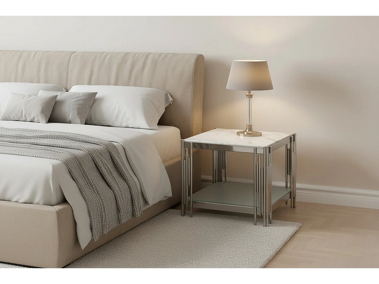 Guéridon Chrome Double Plateau – 50x50x55 cm FLUTE