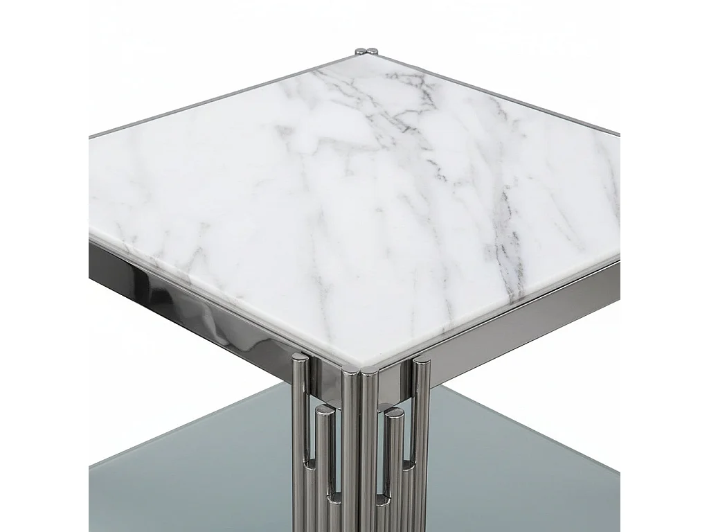 Guéridon Chrome Double Plateau – 50x50x55 cm FLUTE