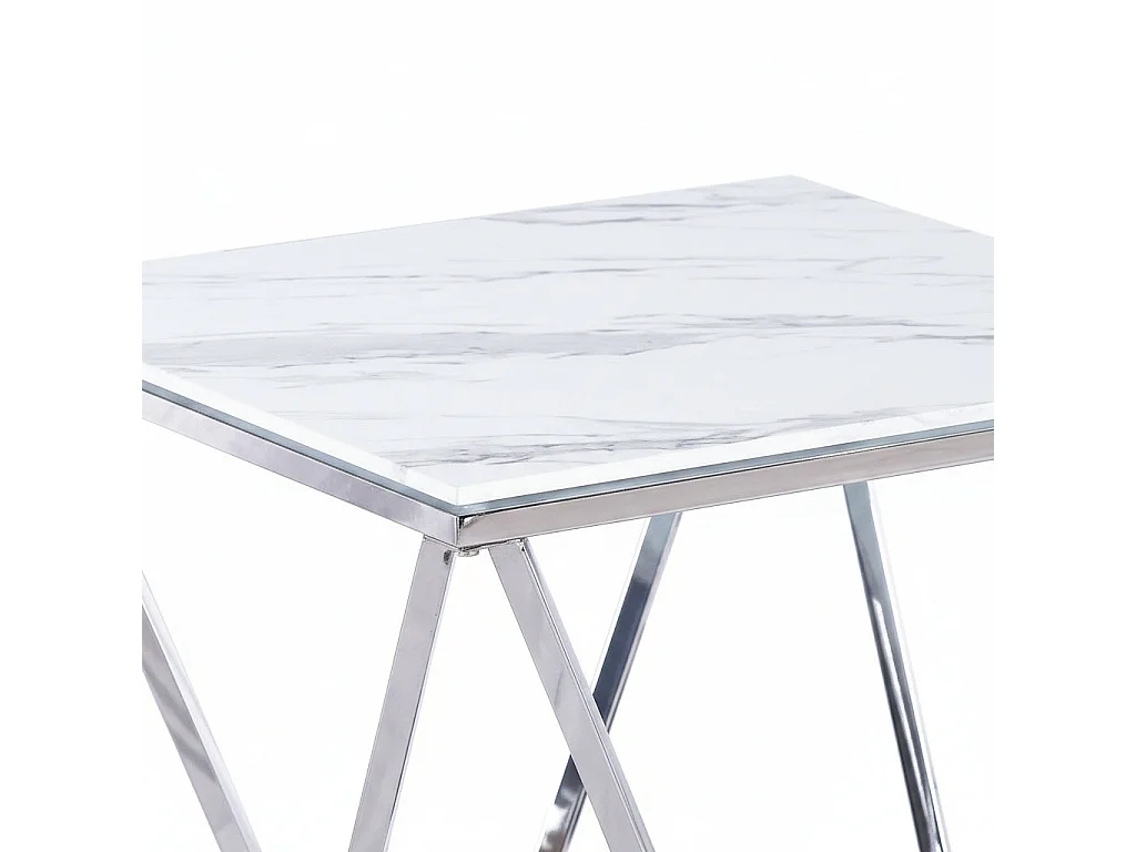 Bout de Canapé ALINA Chrome & Marbre Blanc – 50x50x56 cm