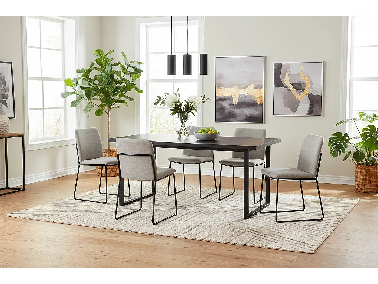 Table à manger bois noir 160x90 cm 4-6 couverts pied métal noir – BELGRADE