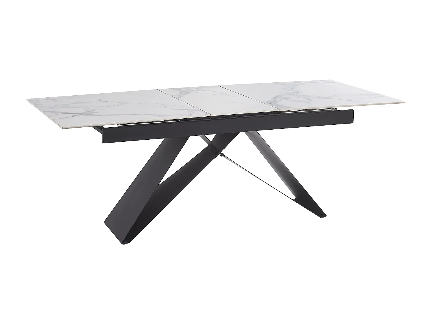 Table Repas Extensible GARCIA – Marbre Blanc & Métal Noir – 160/200x90x75 cm