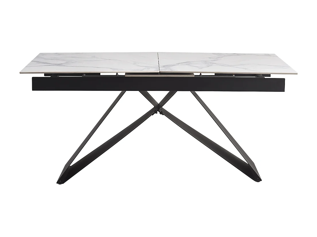 Table Repas Extensible GARCIA – Marbre Blanc & Métal Noir – 160/200x90x75 cm