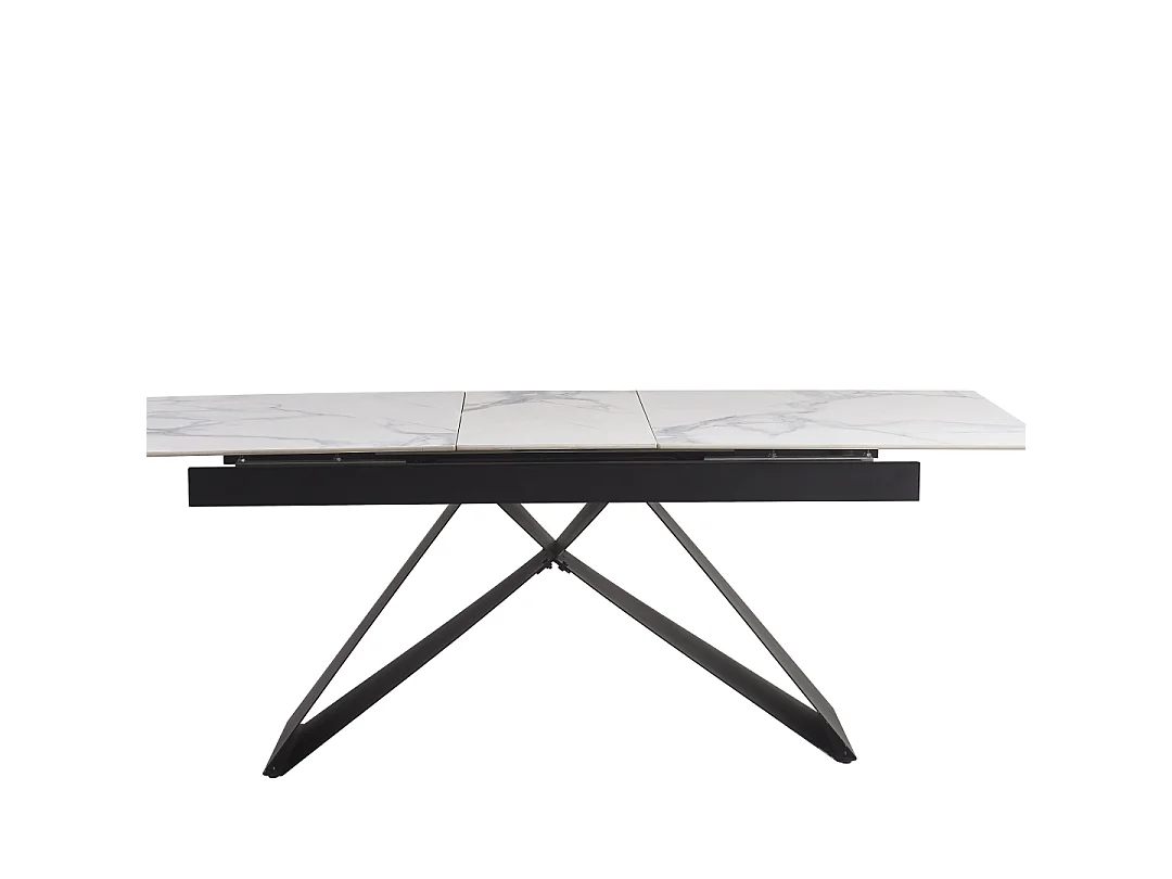 Table Repas Extensible GARCIA – Marbre Blanc & Métal Noir – 160/200x90x75 cm