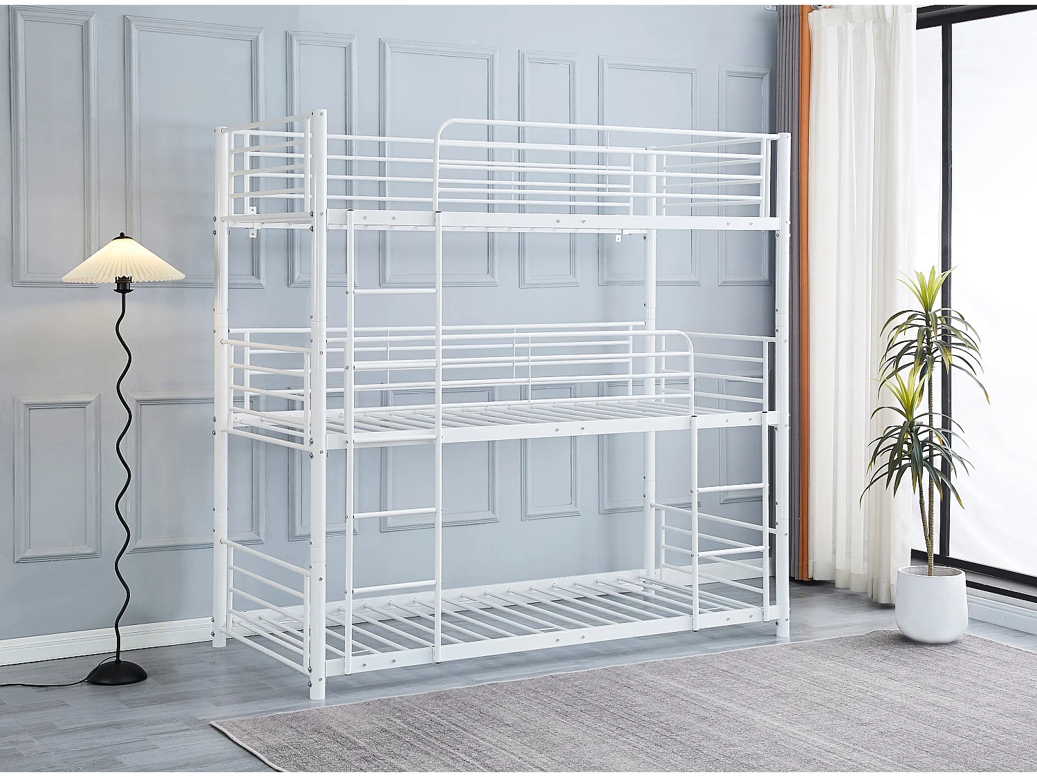 Pack Lit superposé en métal blanc 3 couchages 90x190 avec matelas TRIPLE