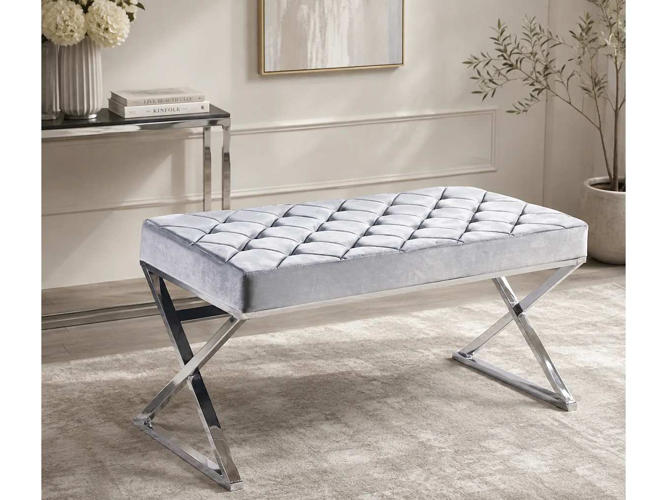 Banquette OLYMPE structure Inox et velours Gris