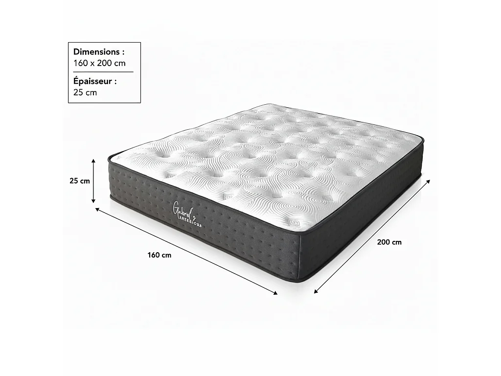 Matelas MERIDIEN à ressorts ensachés 160x200 cm épaisseur 25 cm