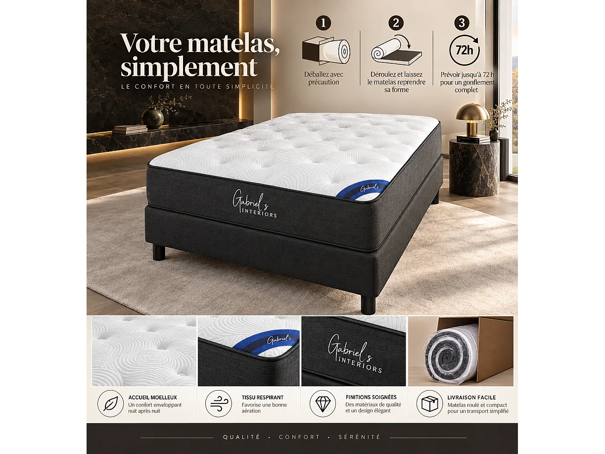 Matelas MERIDIEN à ressorts ensachés 90x190 cm épaisseur 25 cm