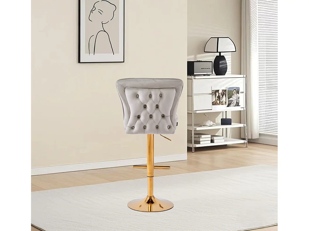 Lot 2 Tabourets de Bar Gabrielle Velours Moka Pieds Gold Hauteur Assise 65cm
