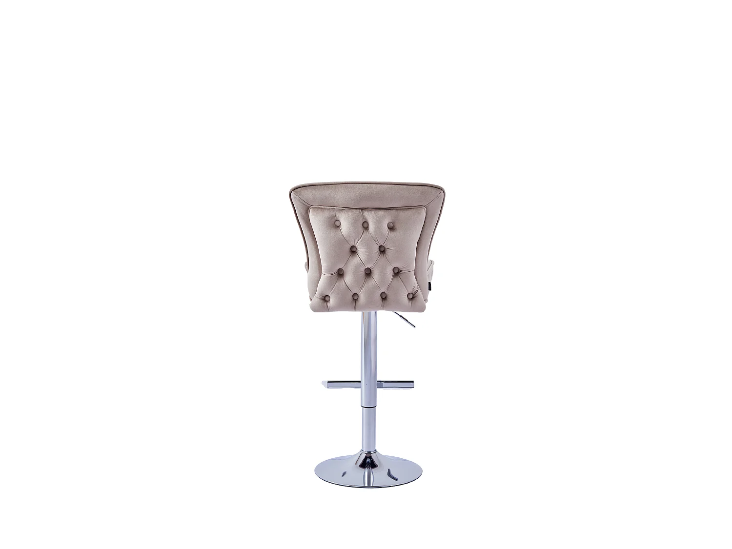 Lot 2 Tabourets de Bar Gabrielle Velours Taupe Pieds Chrome Hauteur Assise 65cm
