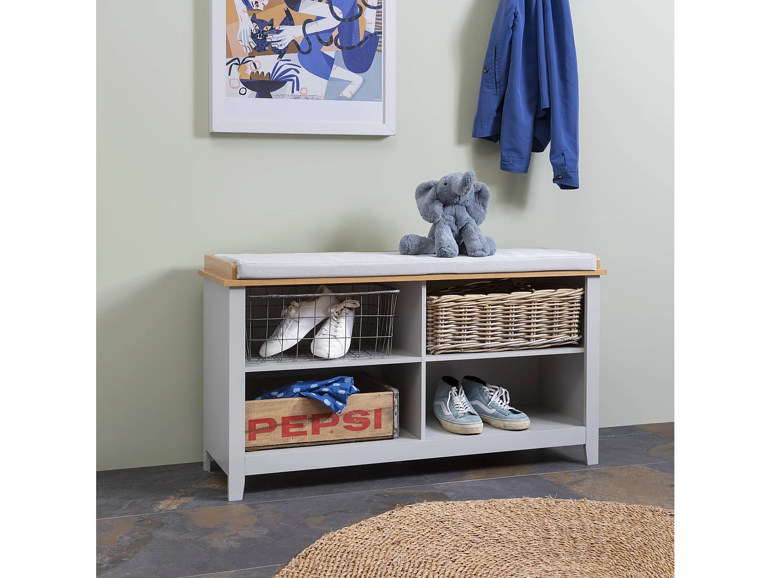 Noa & Nani Halmstad Storage Bench in Grey and Natural Pine