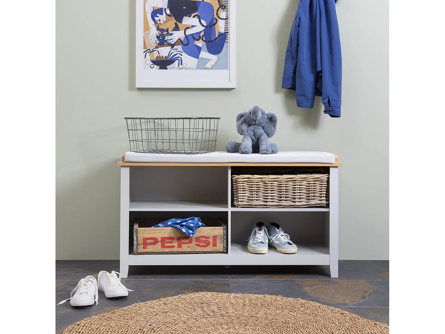 Noa & Nani Halmstad Storage Bench in Grey and Natural Pine