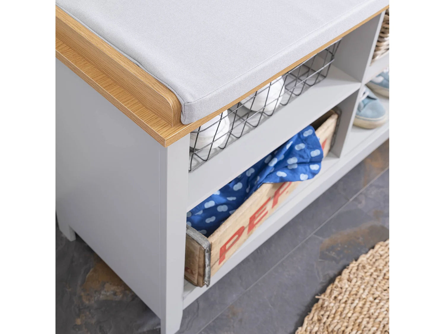 Noa & Nani Halmstad Storage Bench in Grey and Natural Pine