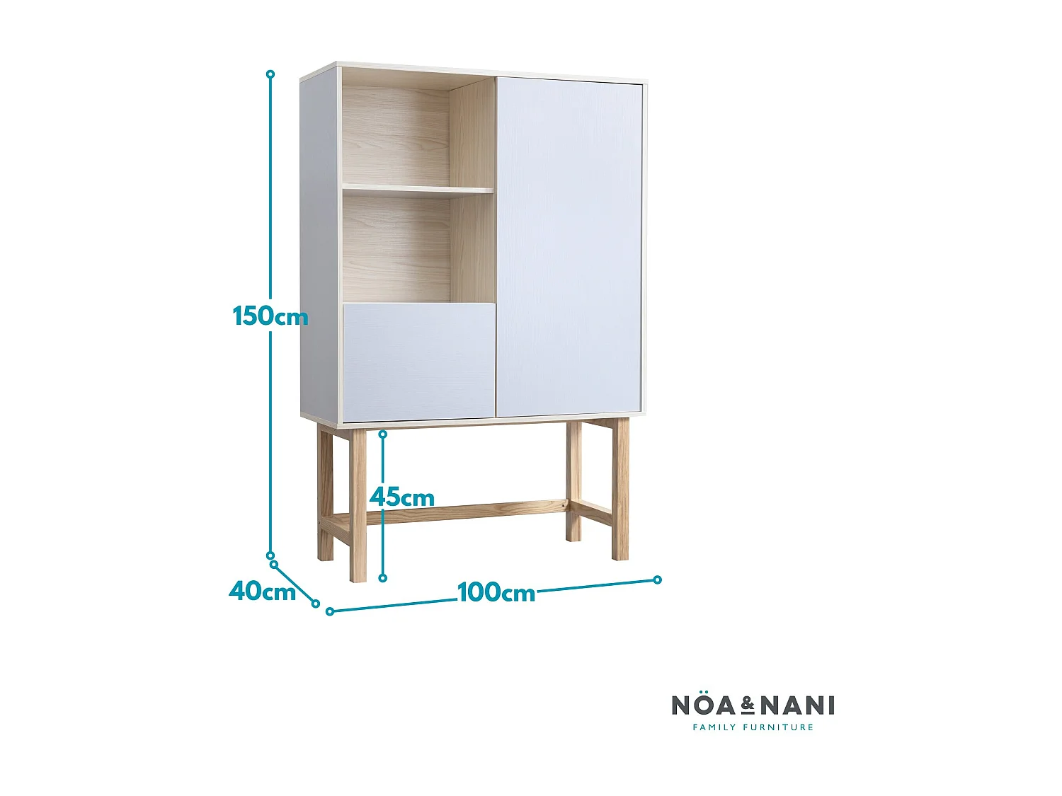 Noa & Nani Lundby Sideboard Cabinet, Scandinavian Style Living Room Cupboard with Shelves and 2 Doors, Natural Wood & Slate Grey Minimalist Hallway Storage Unit
