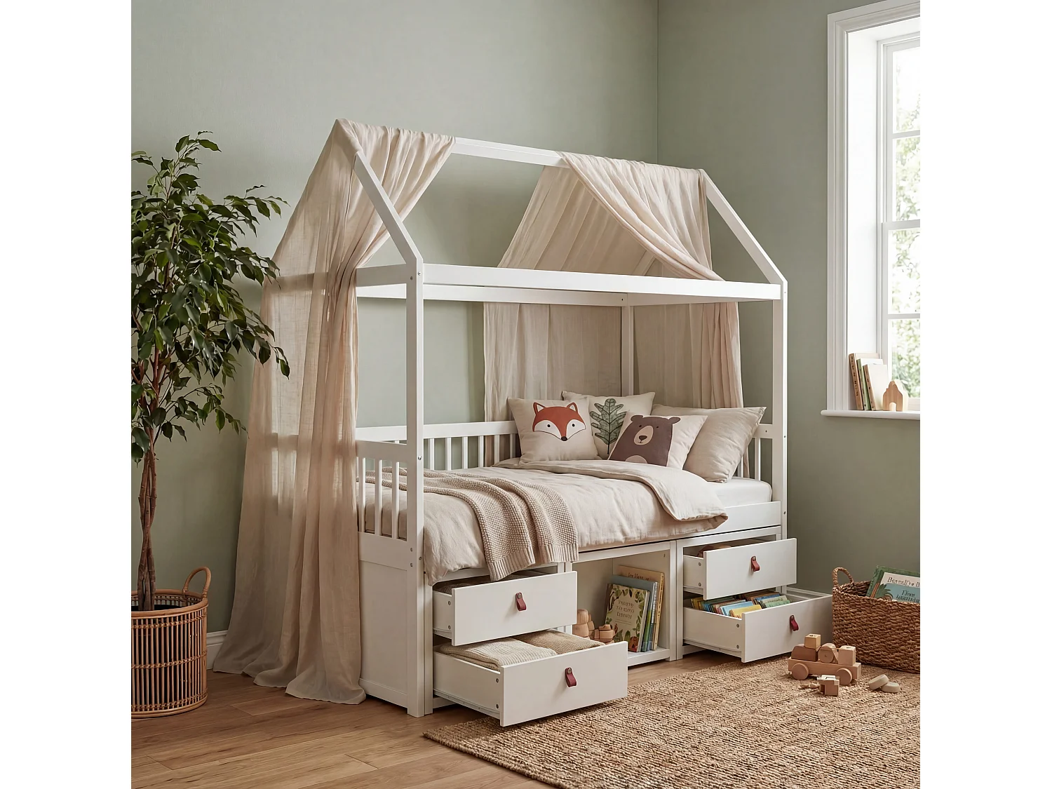 Noa & Nani Lottie Bo Peep House Day Bed with Storage Drawers in White