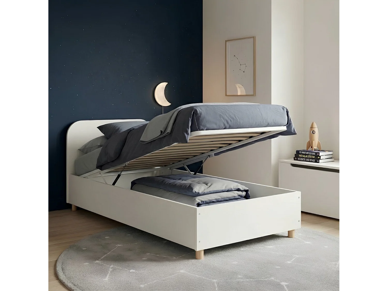 Noa & Nani Agnes Single Gas Lift Ottoman Bed with Storage in White