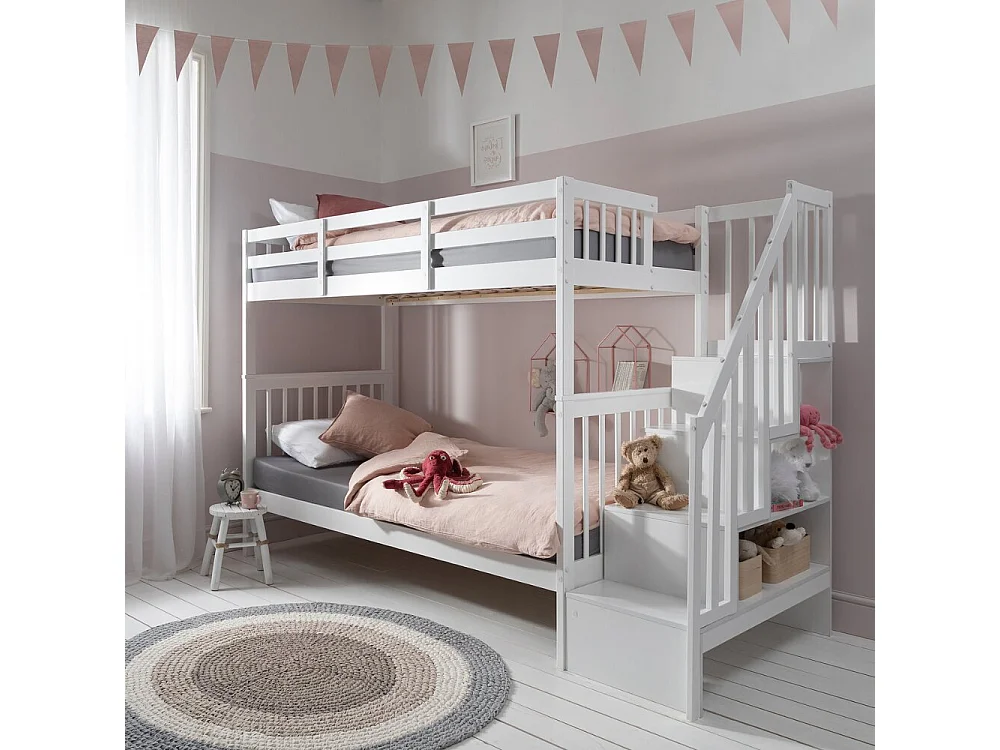 Noa & Nani Ulla Staircase Bunk Bed with Storage Staircase in Classic White