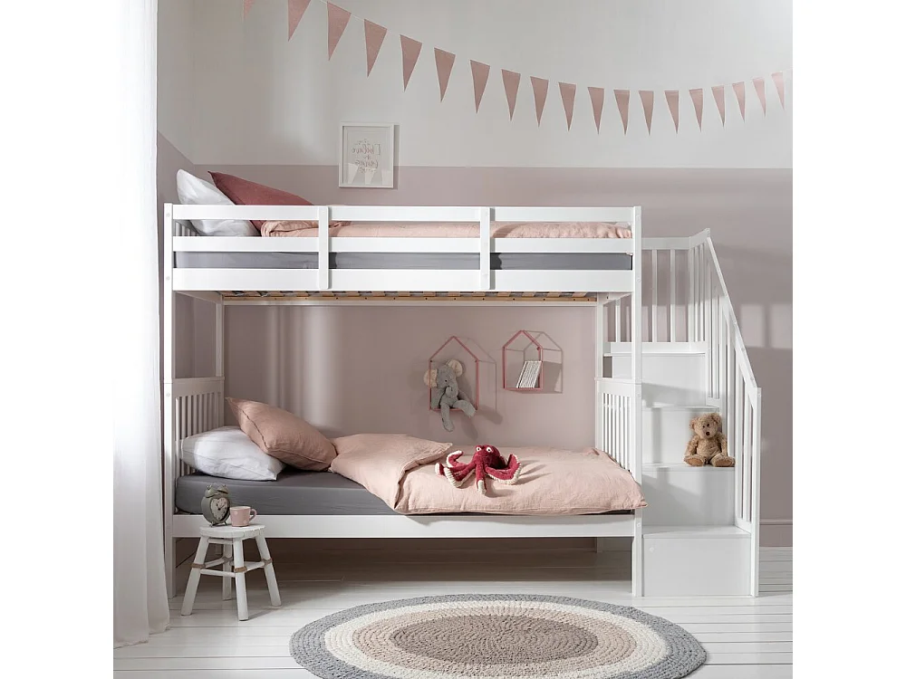 Noa & Nani Ulla Staircase Bunk Bed with Storage Staircase in Classic White