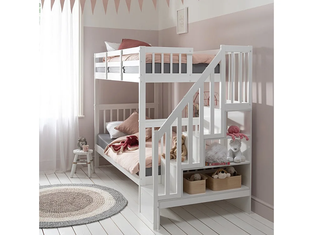 Noa & Nani Ulla Staircase Bunk Bed with Storage Staircase in Classic White