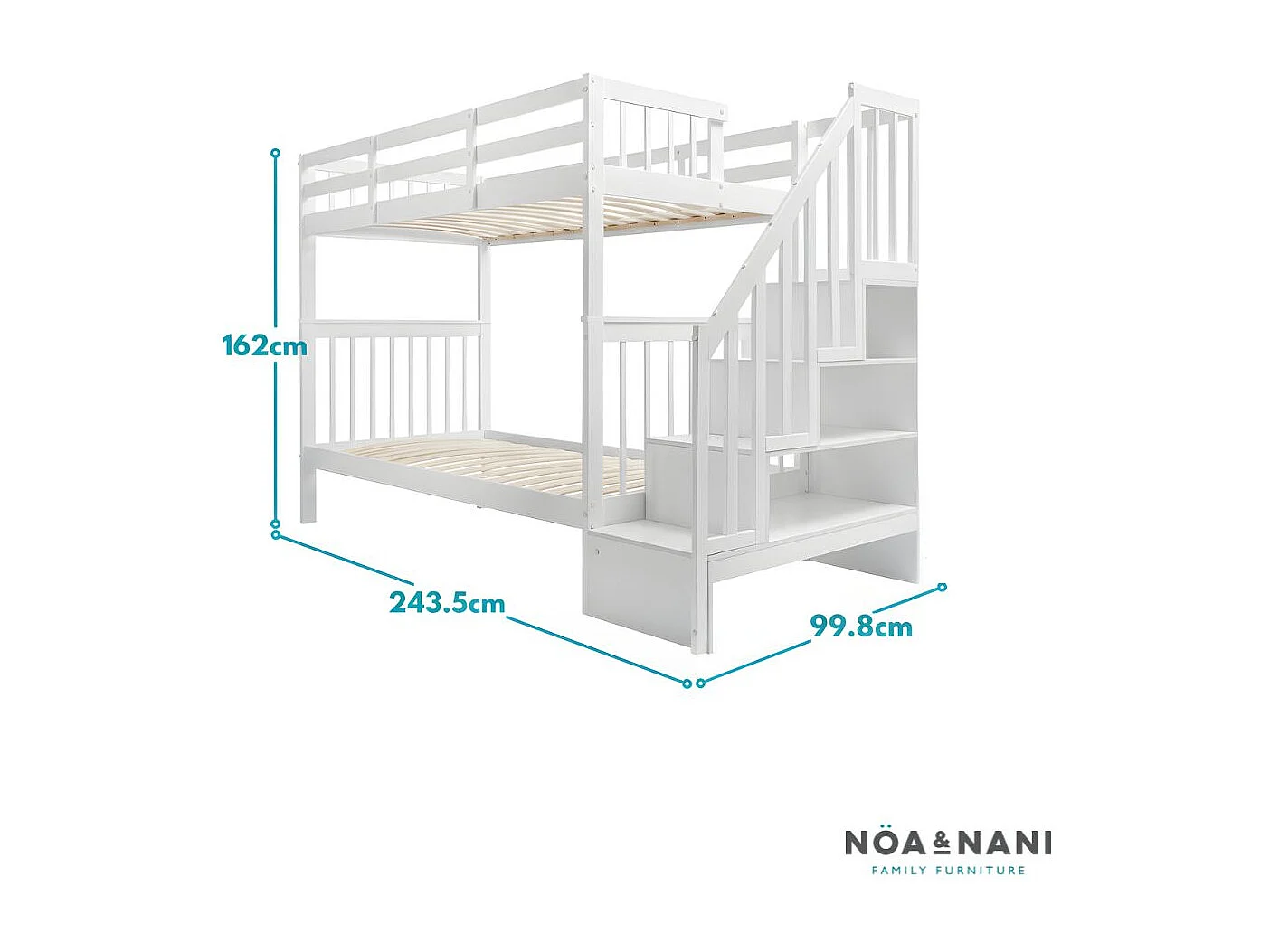 Noa & Nani Ulla Staircase Bunk Bed with Storage Staircase in Classic White