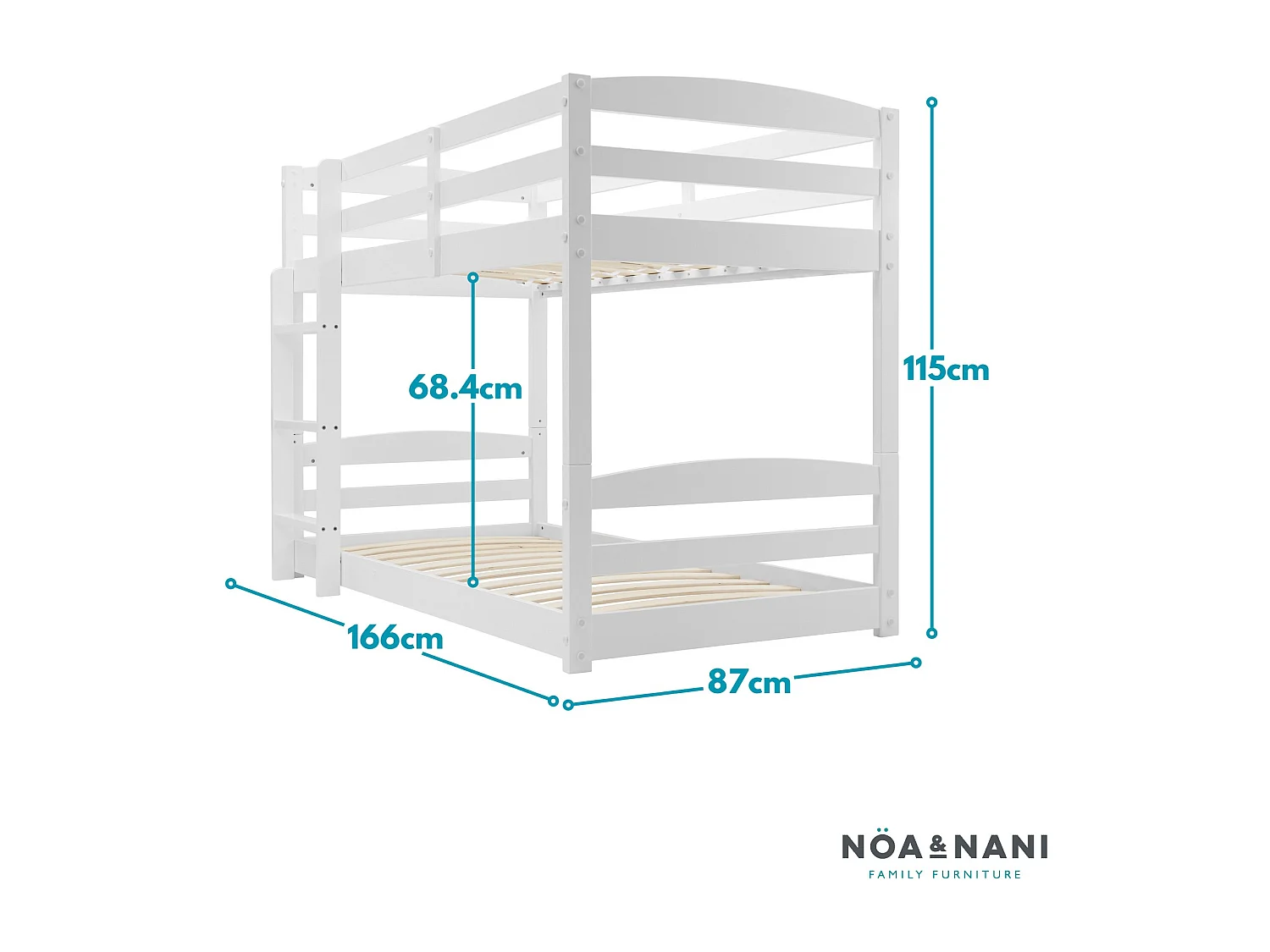 Noa & Nani Mimi Shorty Bunk Bed Splits into Toddler and Day Bed in White