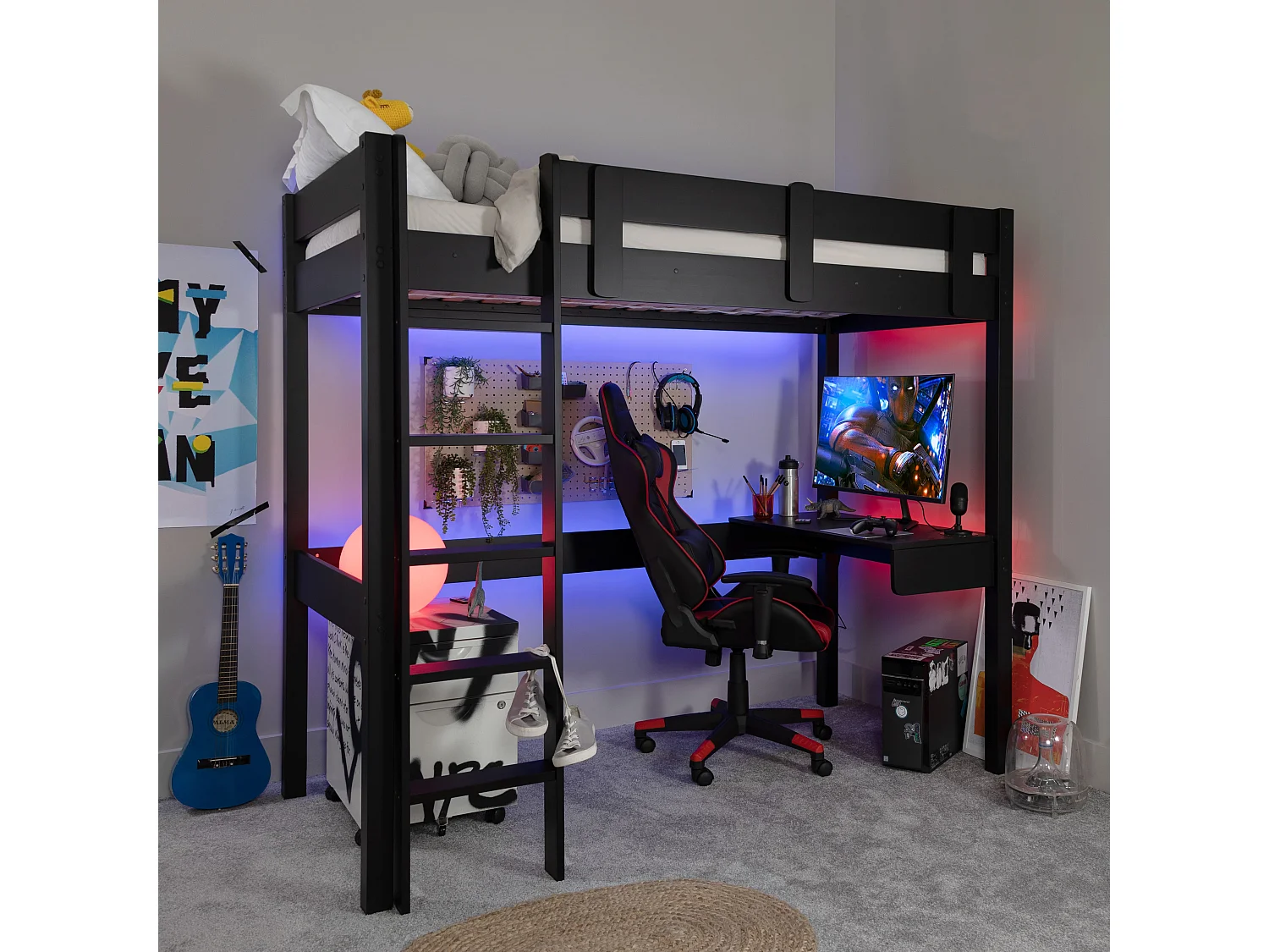 Noa & Nani Storm Gaming Station High Sleeper Cabin Bed in Black
