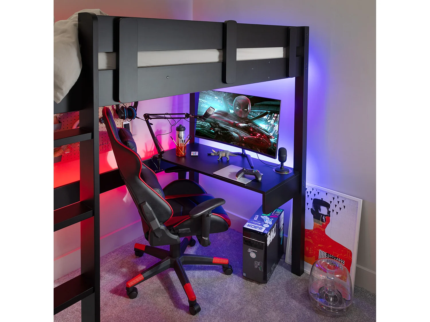 Noa & Nani Storm Gaming Station High Sleeper Cabin Bed in Black