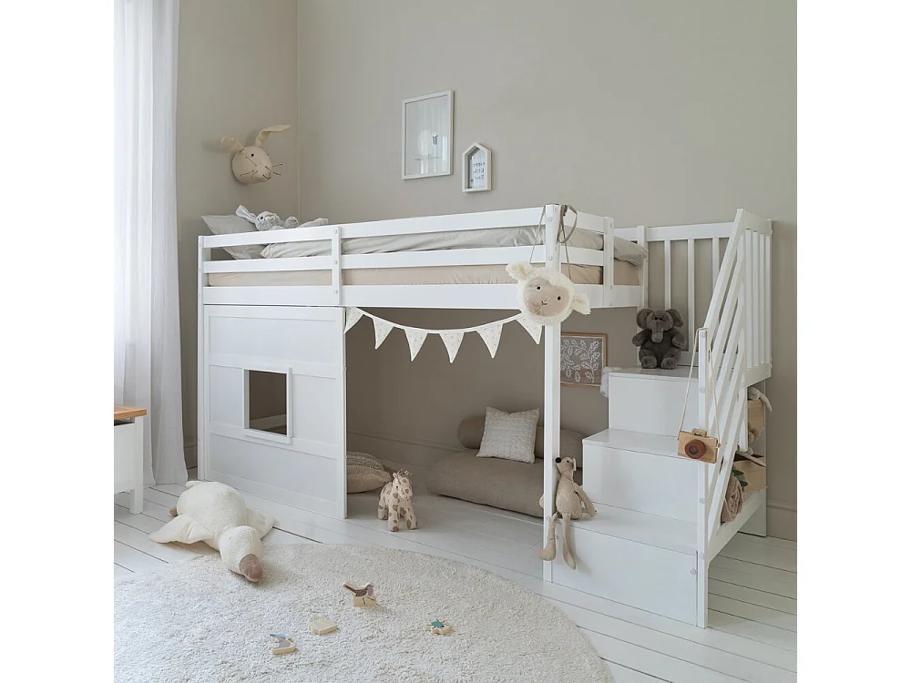Noa & Nani Kasja Staircase Midsleeper Cabin Bed with Window in White