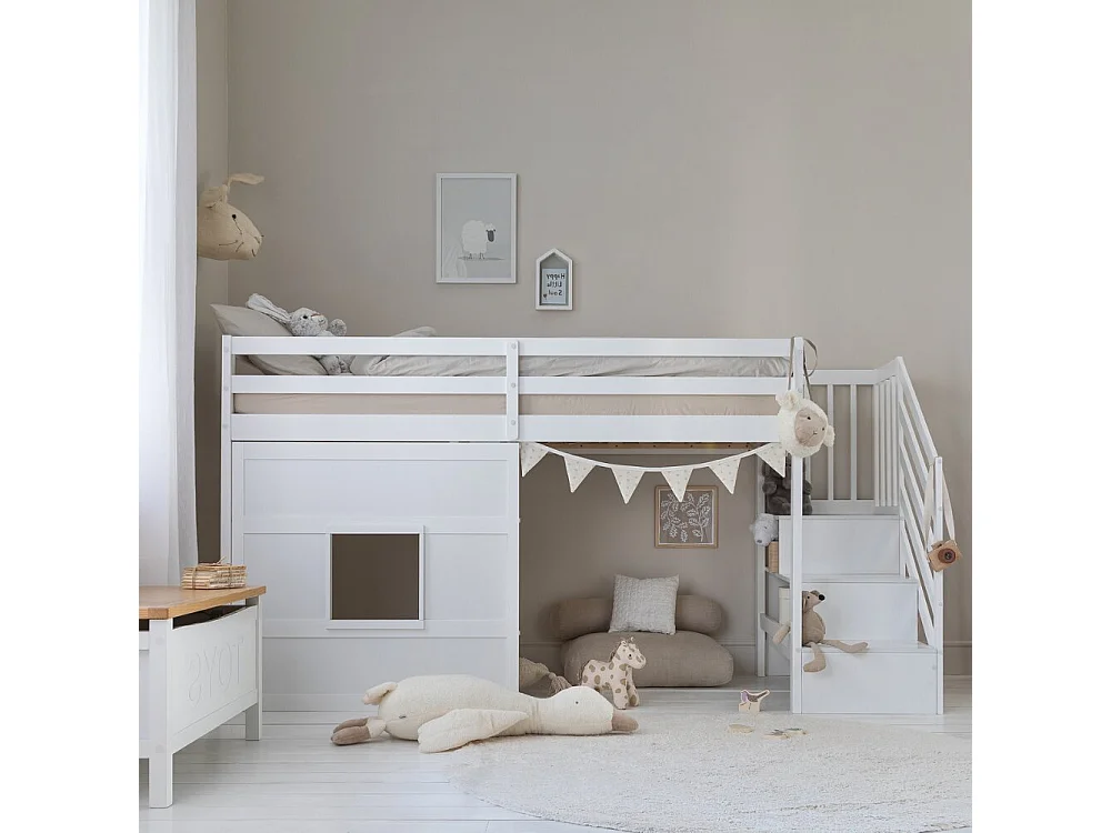 Noa & Nani Kasja Staircase Midsleeper Cabin Bed with Window in White