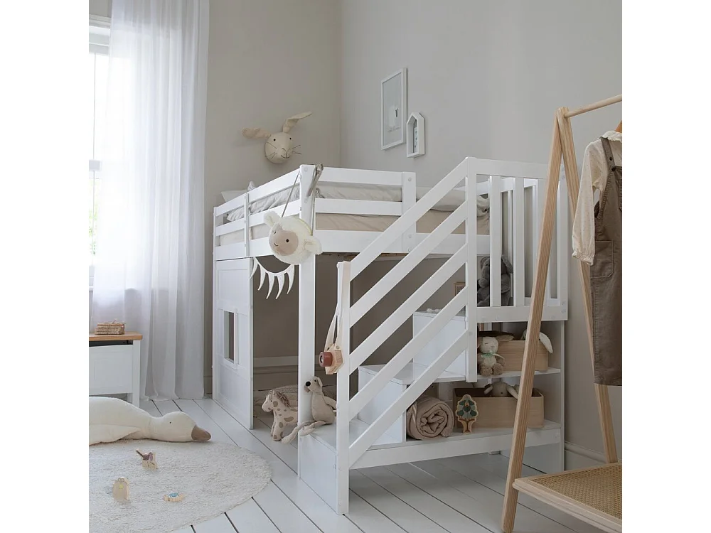 Noa & Nani Kasja Staircase Midsleeper Cabin Bed with Window in White