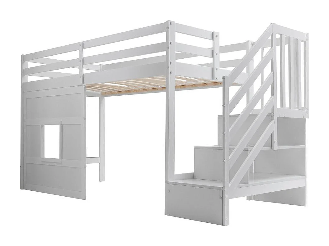 Noa & Nani Kasja Staircase Midsleeper Cabin Bed with Window in White