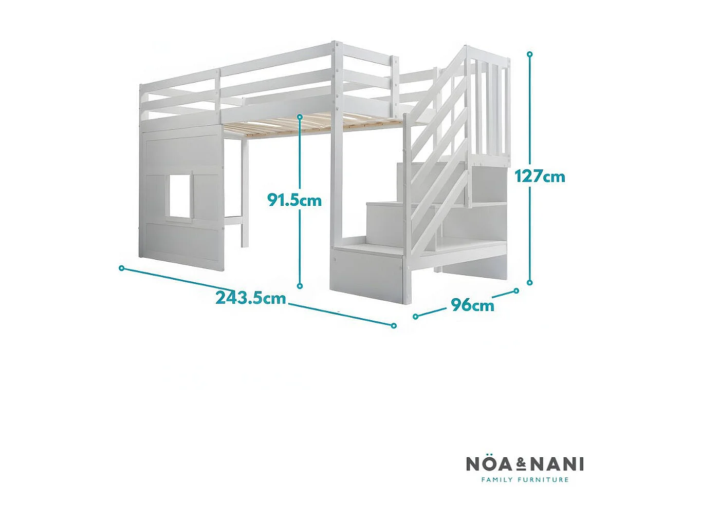 Noa & Nani Kasja Staircase Midsleeper Cabin Bed with Window in White