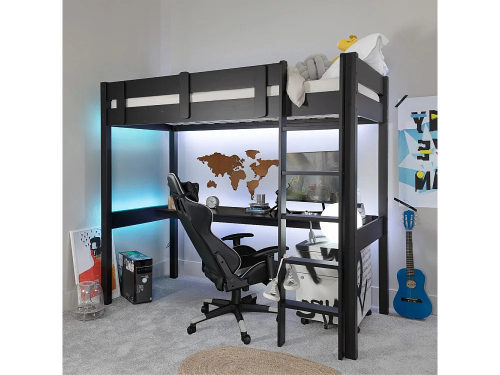 Noa & Nani Typhoon Gaming Station High Sleeper Kids Cabin Bed with Desk in Black