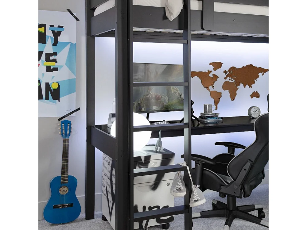 Noa & Nani Typhoon Gaming Station High Sleeper Kids Cabin Bed with Desk in Black