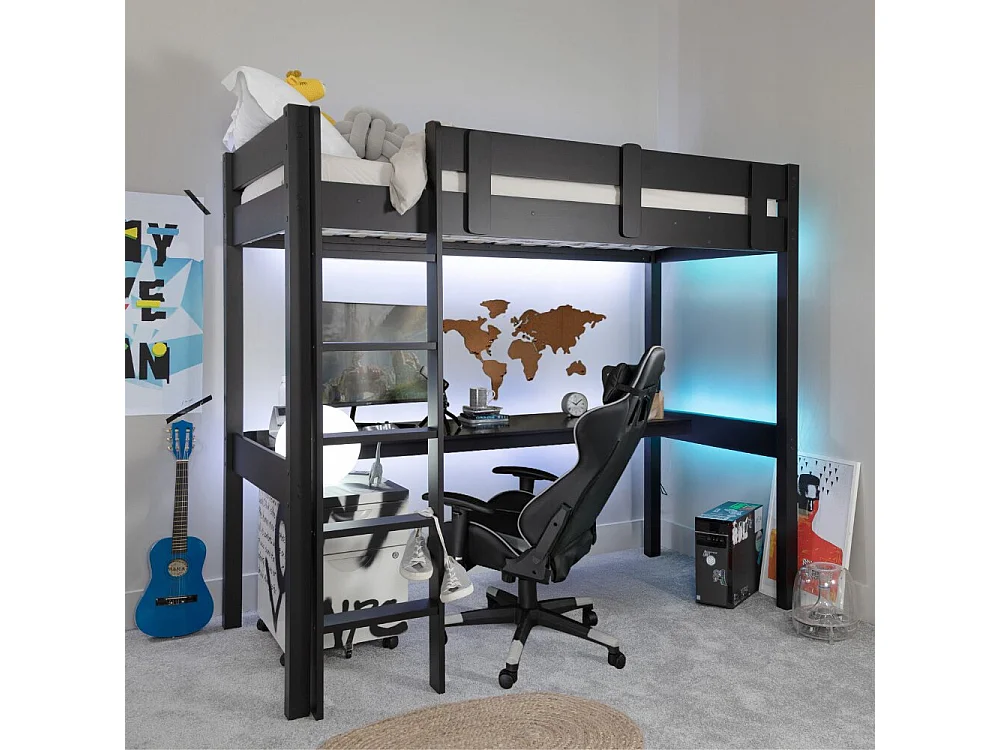 Noa & Nani Typhoon Gaming Station High Sleeper Kids Cabin Bed with Desk in Black