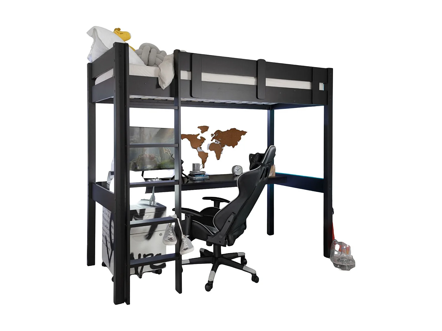 Noa & Nani Typhoon Gaming Station High Sleeper Kids Cabin Bed with Desk in Black