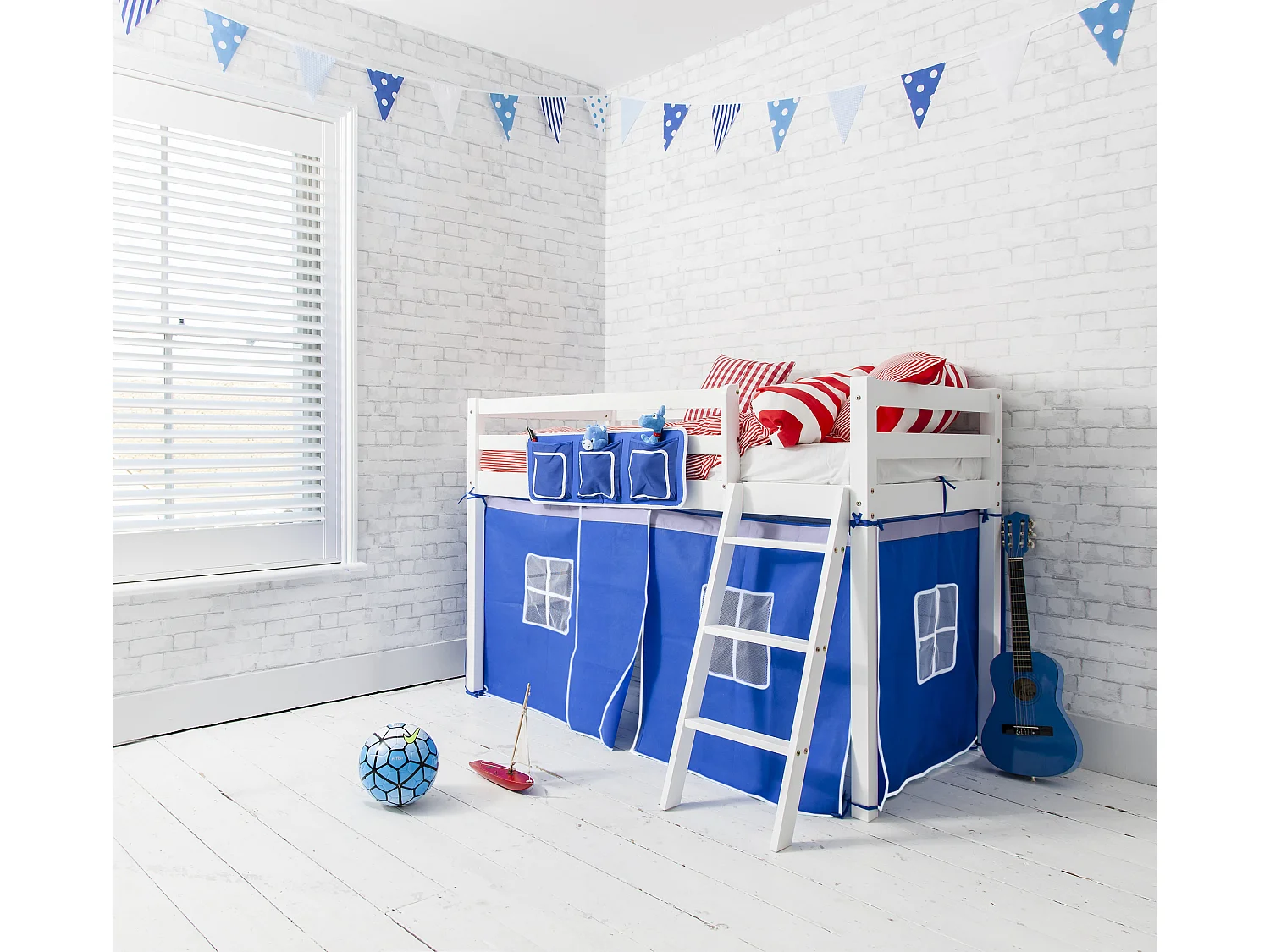 Noa & Nani Ontario Cabin Bed Midsleeper Shorty with Blue Tent in White