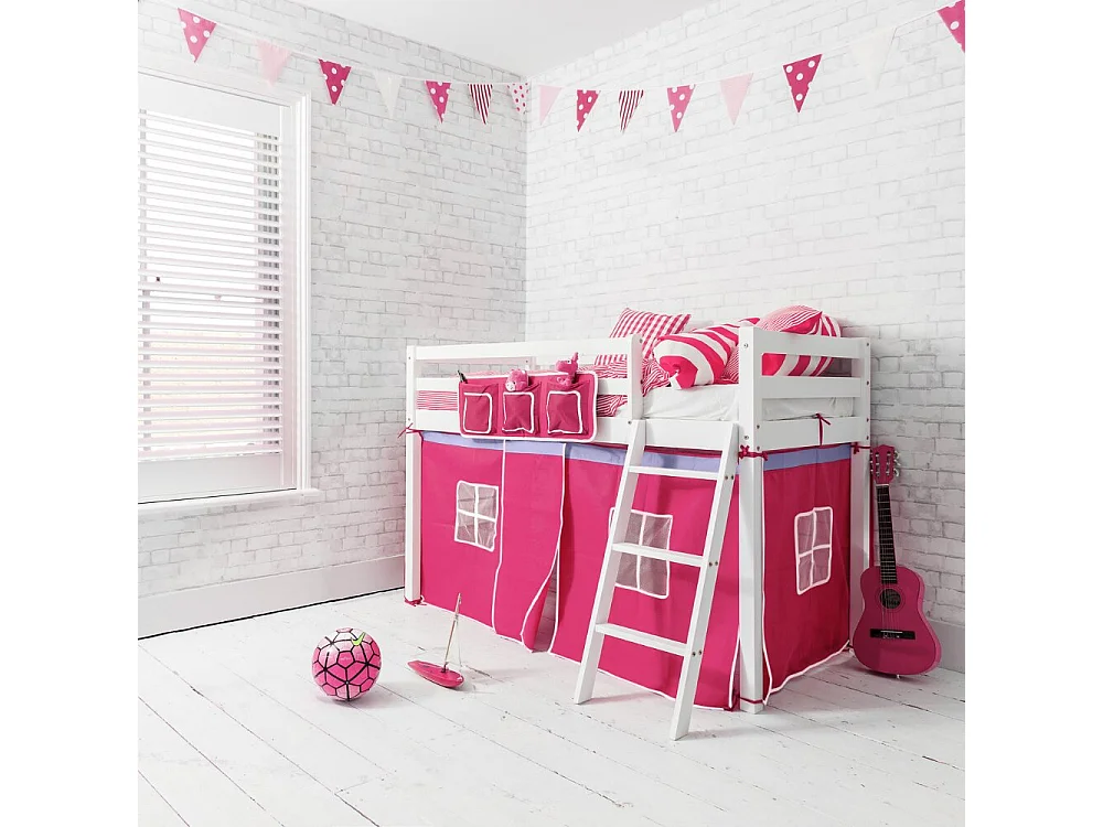 Noa & Nani Ontario Cabin Bed Midsleeper Shorty with Pink Tent in White