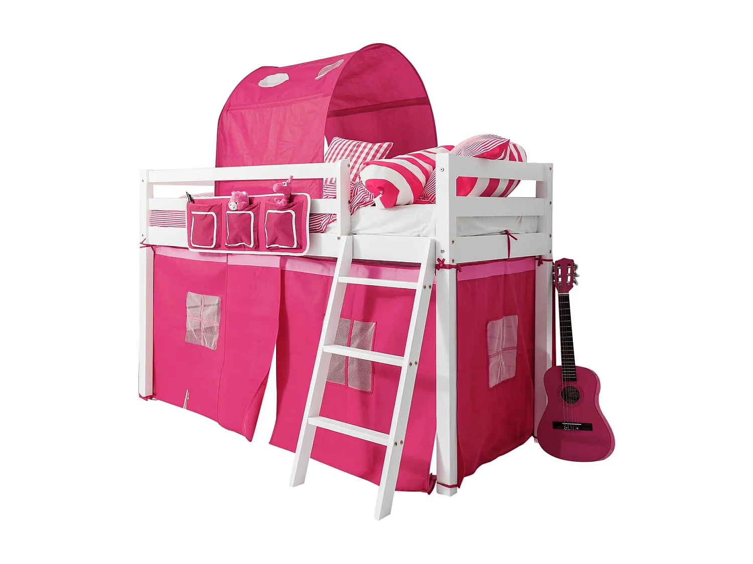 Noa & Nani Ontario Cabin Bed Midsleeper Shorty with Pink Tent in White