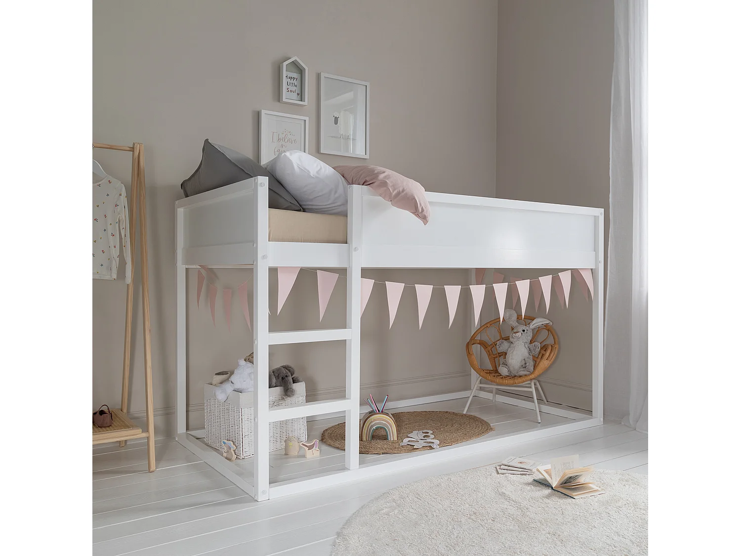 Noa & Nani Lykke Midsleeper Cabin Bed Reversible with Straight Ladder in White
