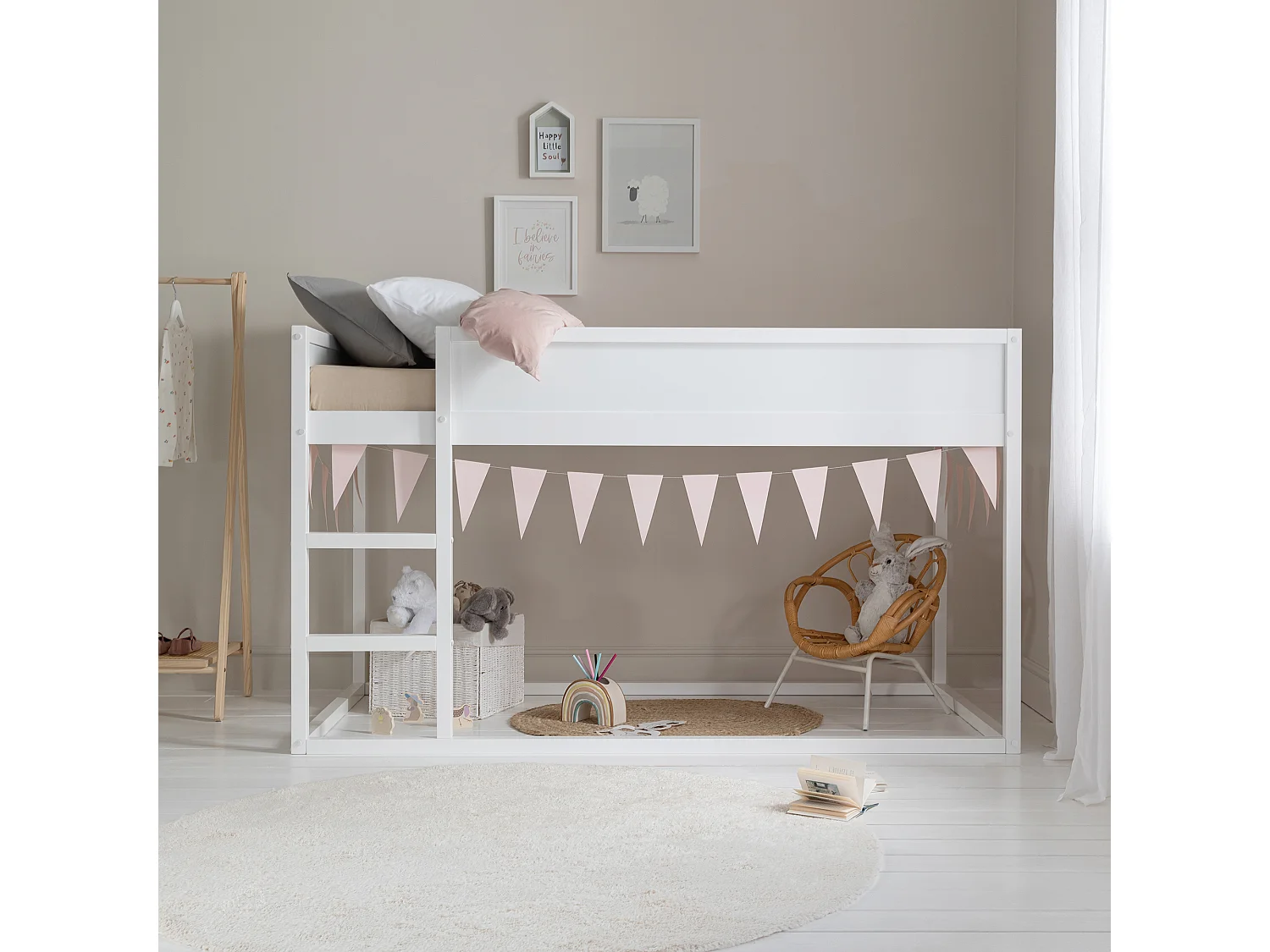 Noa & Nani Lykke Midsleeper Cabin Bed Reversible with Straight Ladder in White