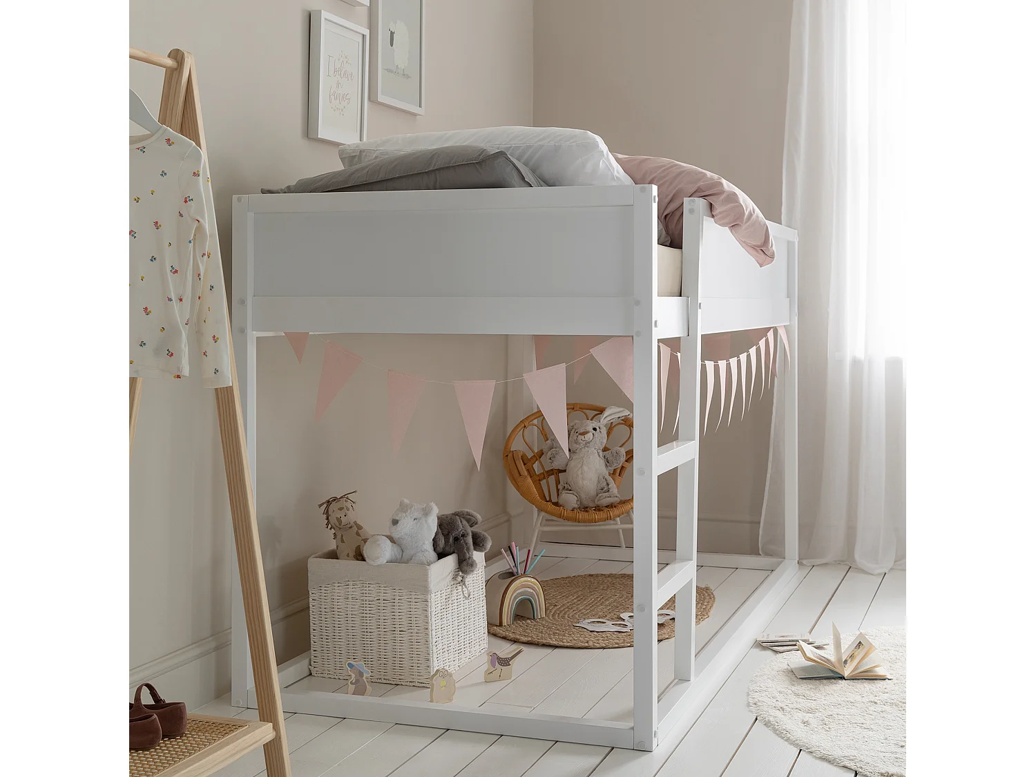 Noa & Nani Lykke Midsleeper Cabin Bed Reversible with Straight Ladder in White