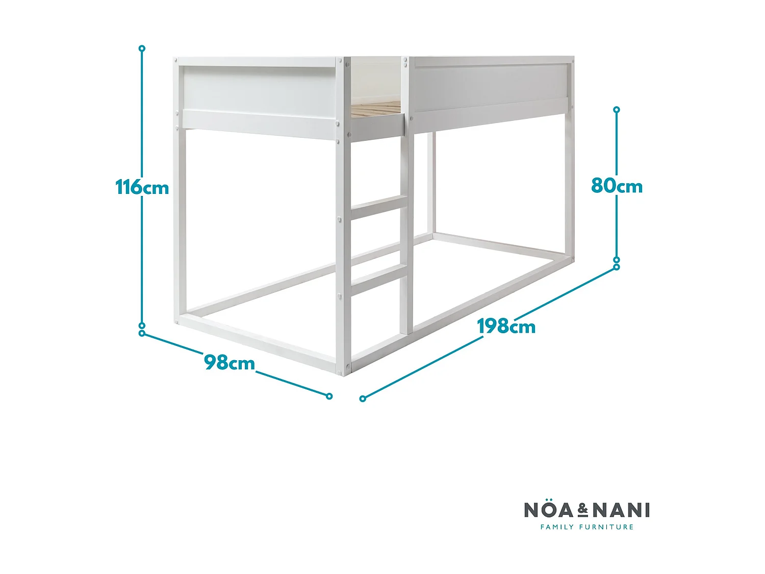 Noa & Nani Lykke Midsleeper Cabin Bed Reversible with Straight Ladder in White