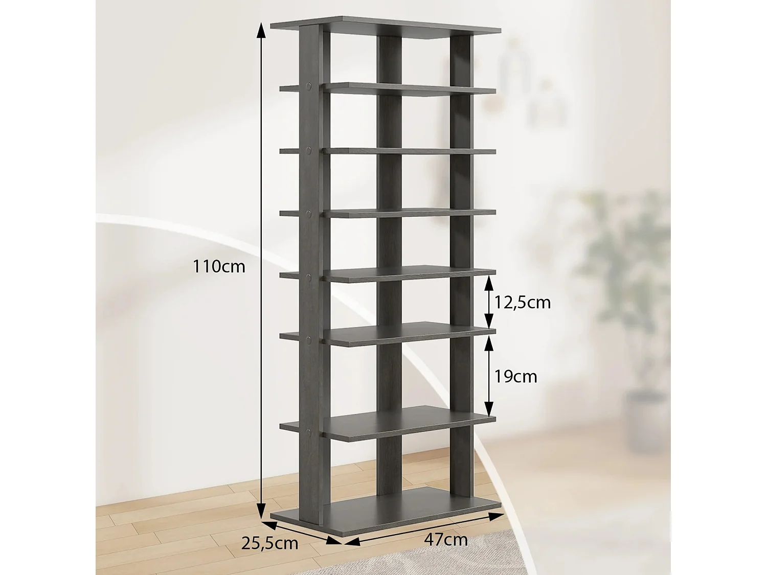 Meuble à Chaussures à 7 Niveaux avec Étagère Amovible Porte-Chaussures à Double Rangée avec Dispositif Anti-dumping Gris