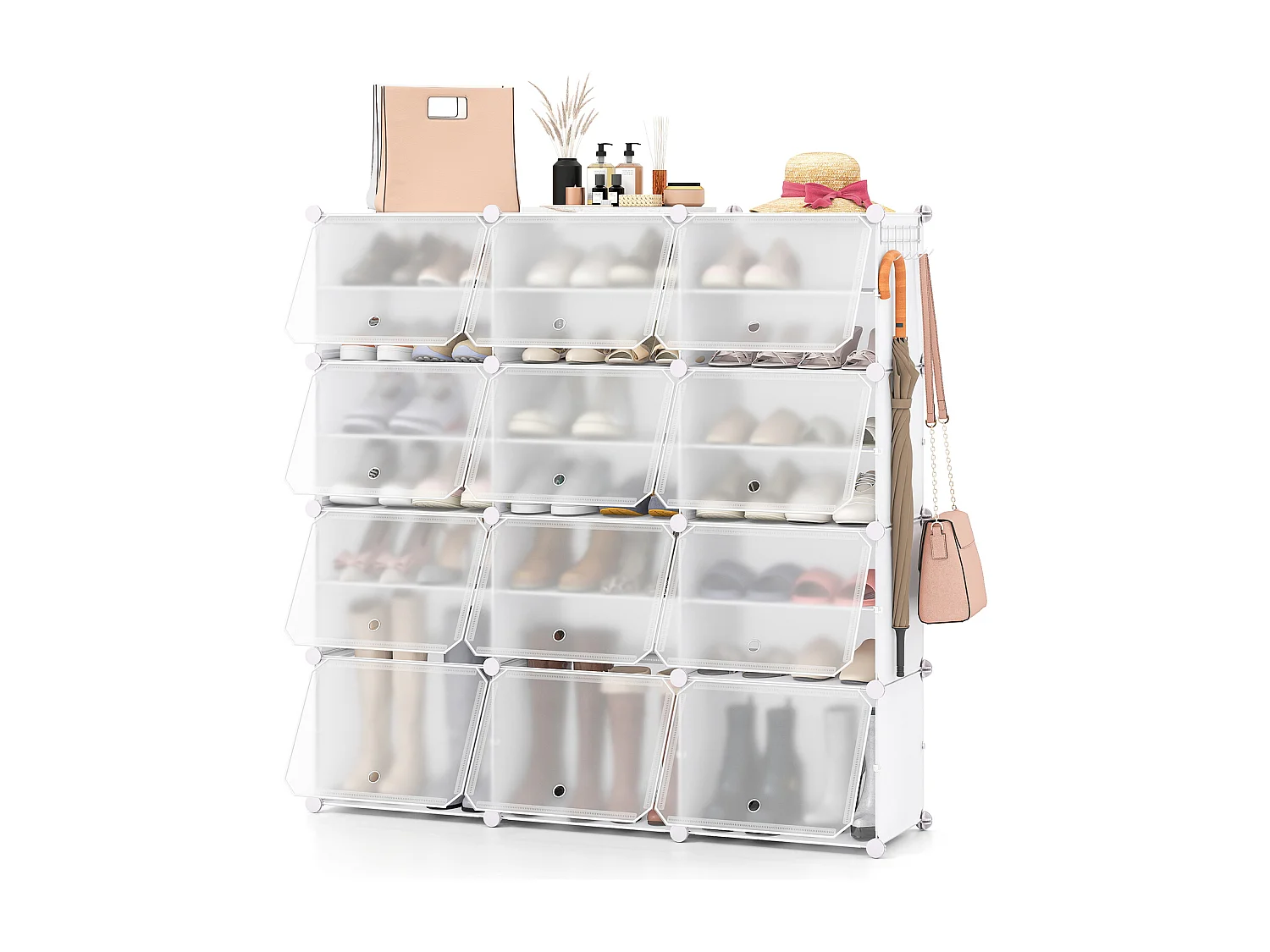 Scarpiera fai da te con 12 scomparti per 48 paia di scarpe e stivali Scarpiera in plastica Organizzatore di scarpe Bianco