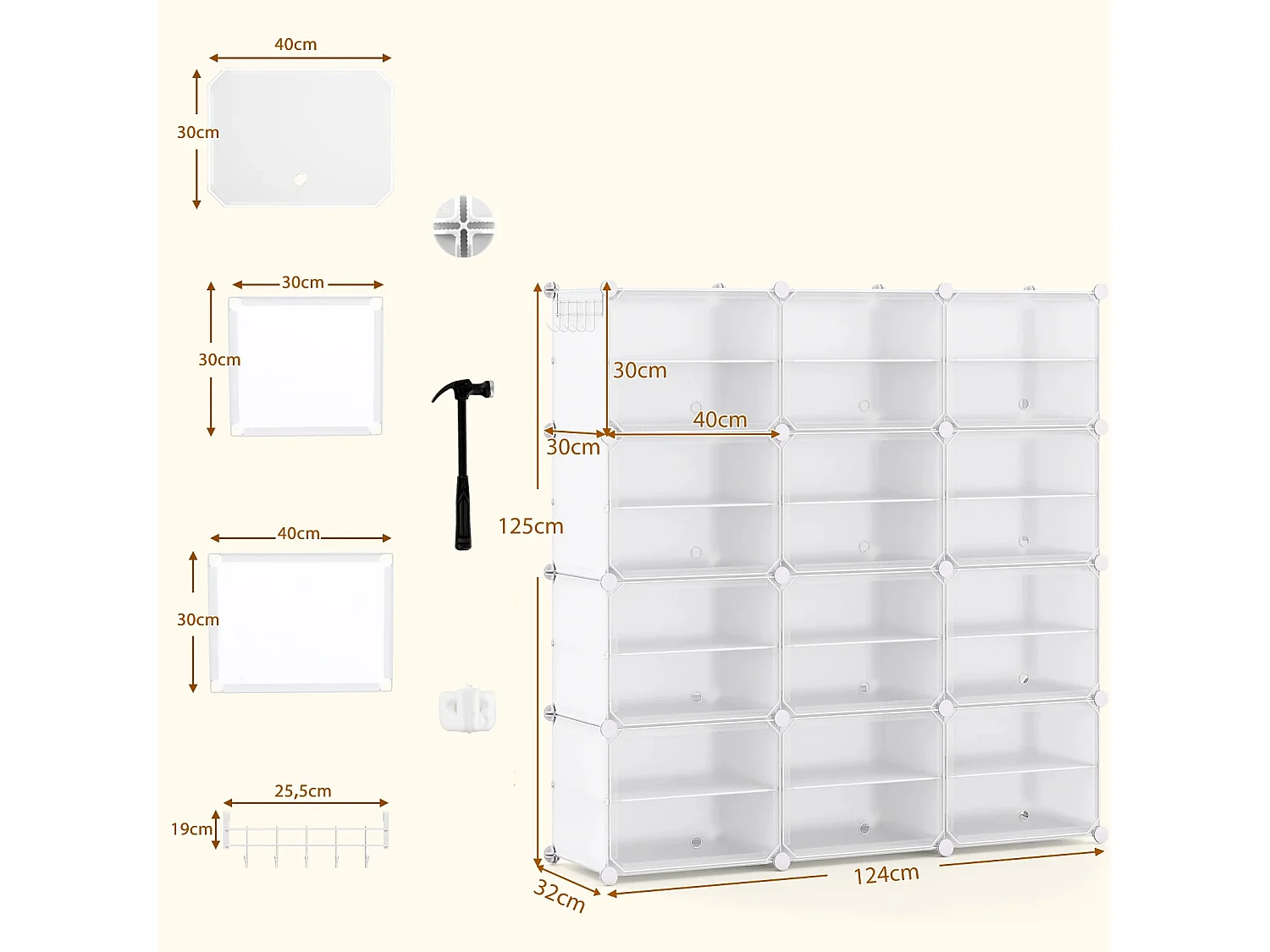 Scarpiera fai da te con 12 scomparti per 48 paia di scarpe e stivali Scarpiera in plastica Organizzatore di scarpe Bianco