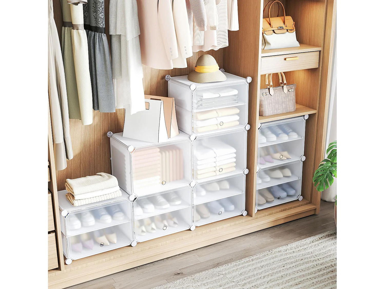 Scarpiera fai da te con 12 scomparti per 48 paia di scarpe e stivali Scarpiera in plastica Organizzatore di scarpe Bianco