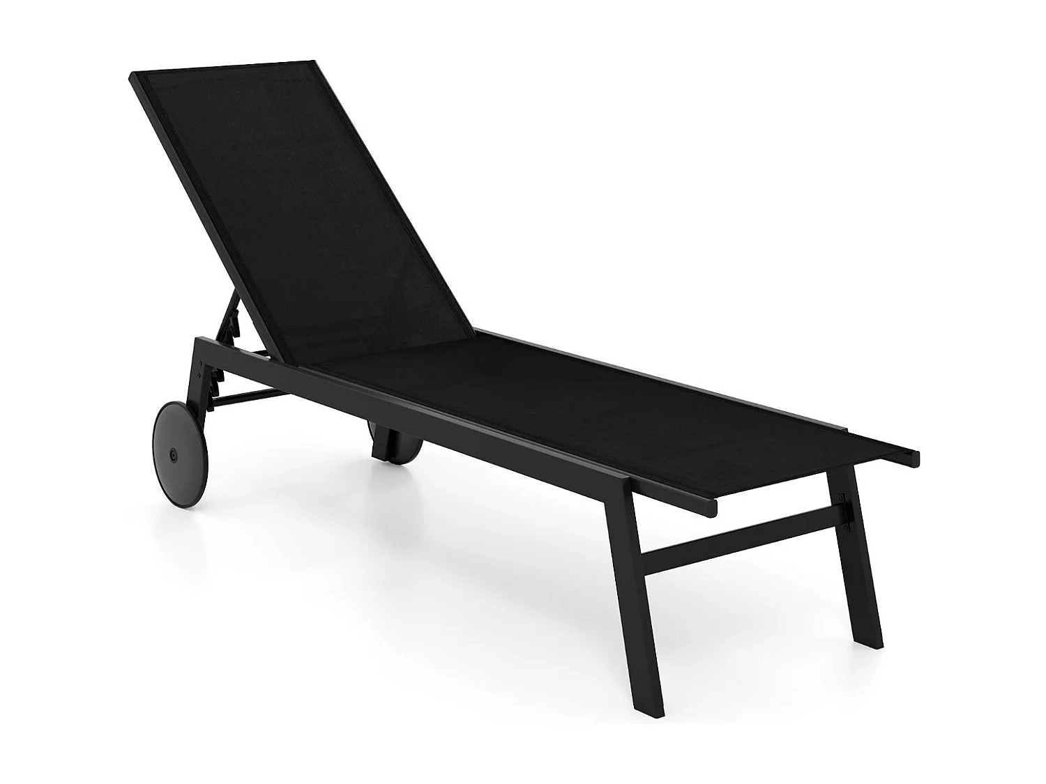 Sonnenliege mit Rollen Gartenliege mit Verstellbarer Rückenlehne & Schnelltrocknendem Stoff Schwarz