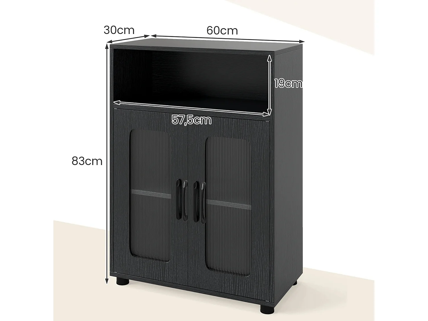 Armoire Indépendante de Salle de Bain à 2 Portes et Étagère Réglable à 3 Niveaux Compartiment Ouvert Conception Anti-basculement Noir